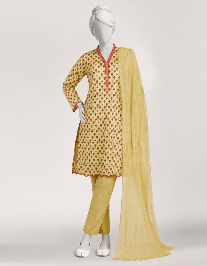 Lawn Yellow Stitched Suit - J. Junaid Jamshed