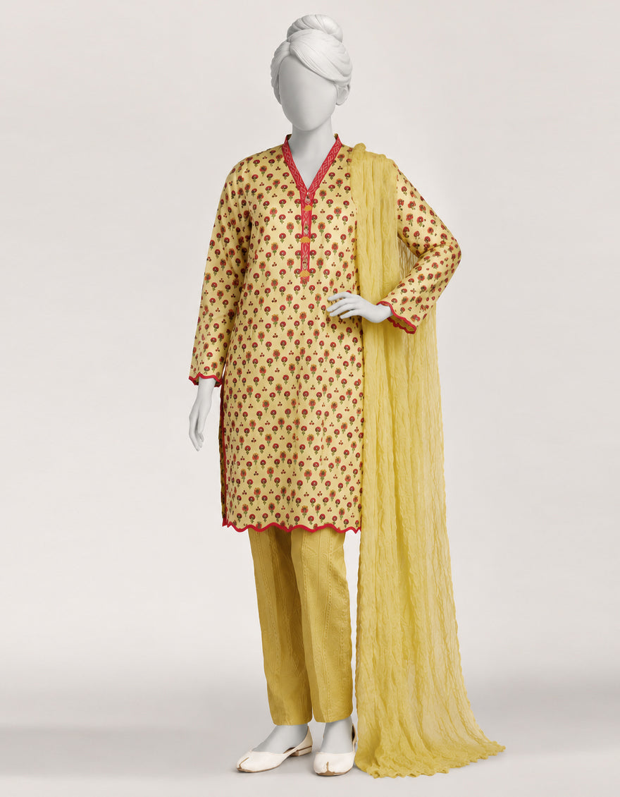 Lawn Yellow Stitched Suit - J. Junaid Jamshed
