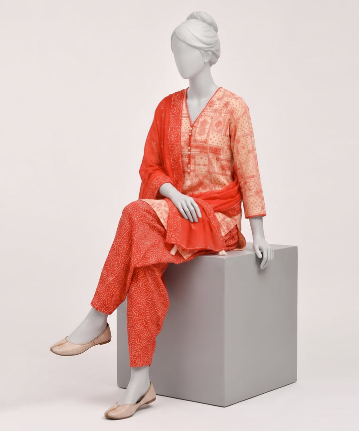 Lawn Orange Stitched Suit - J. Junaid Jamshed