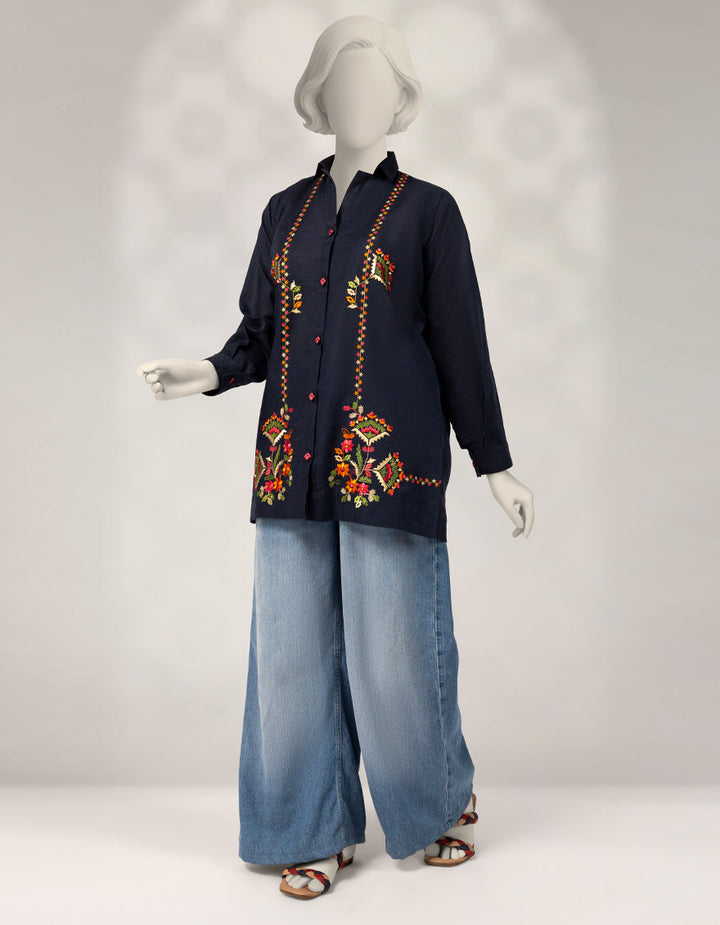 Khaddar Blue Kurti - J. Junaid Jamshed