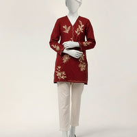 Textured Maroon Kurti - J. Junaid Jamshed