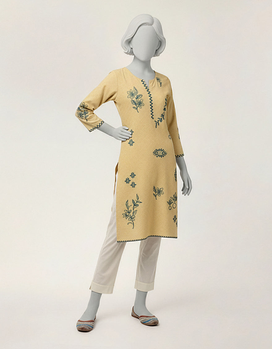 Textured Beige Kurti - J. Junaid Jamshed