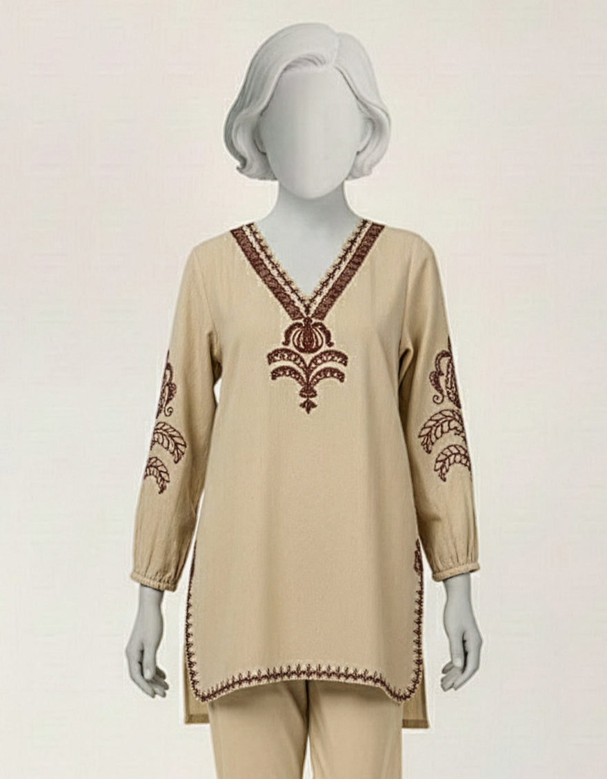 Textured Off White Kurti - J. Junaid Jamshed