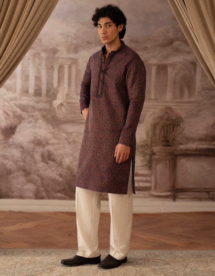 Blended Peach Blue Kurta - J. Junaid Jamshed