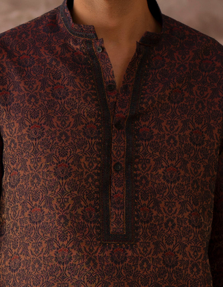 Blended Peach Blue Kurta - J. Junaid Jamshed