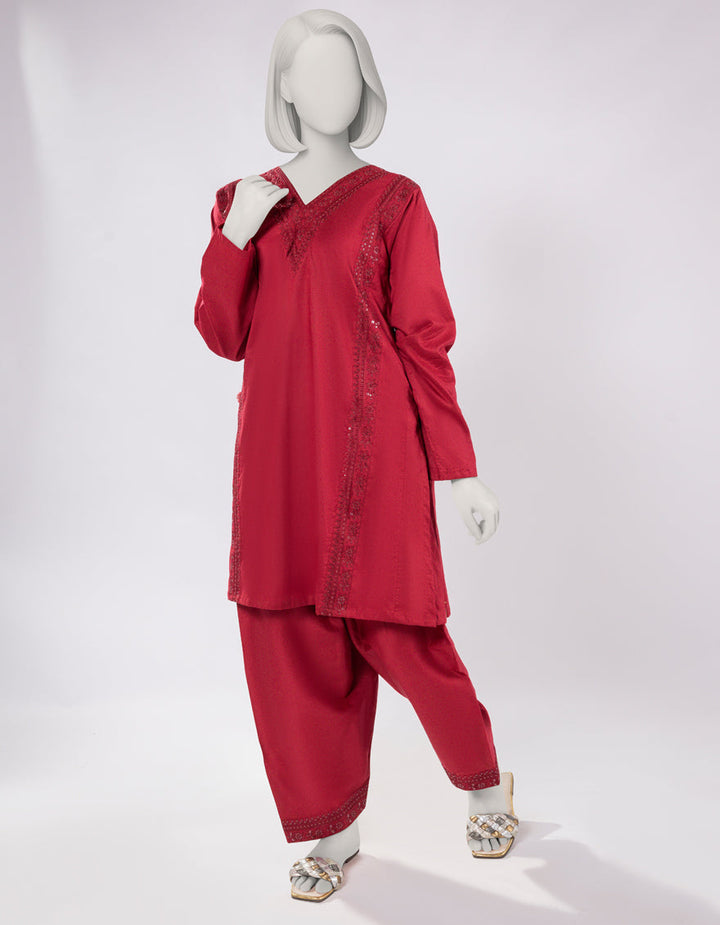 Lawn Red Stitched Suit - J. Junaid Jamshed