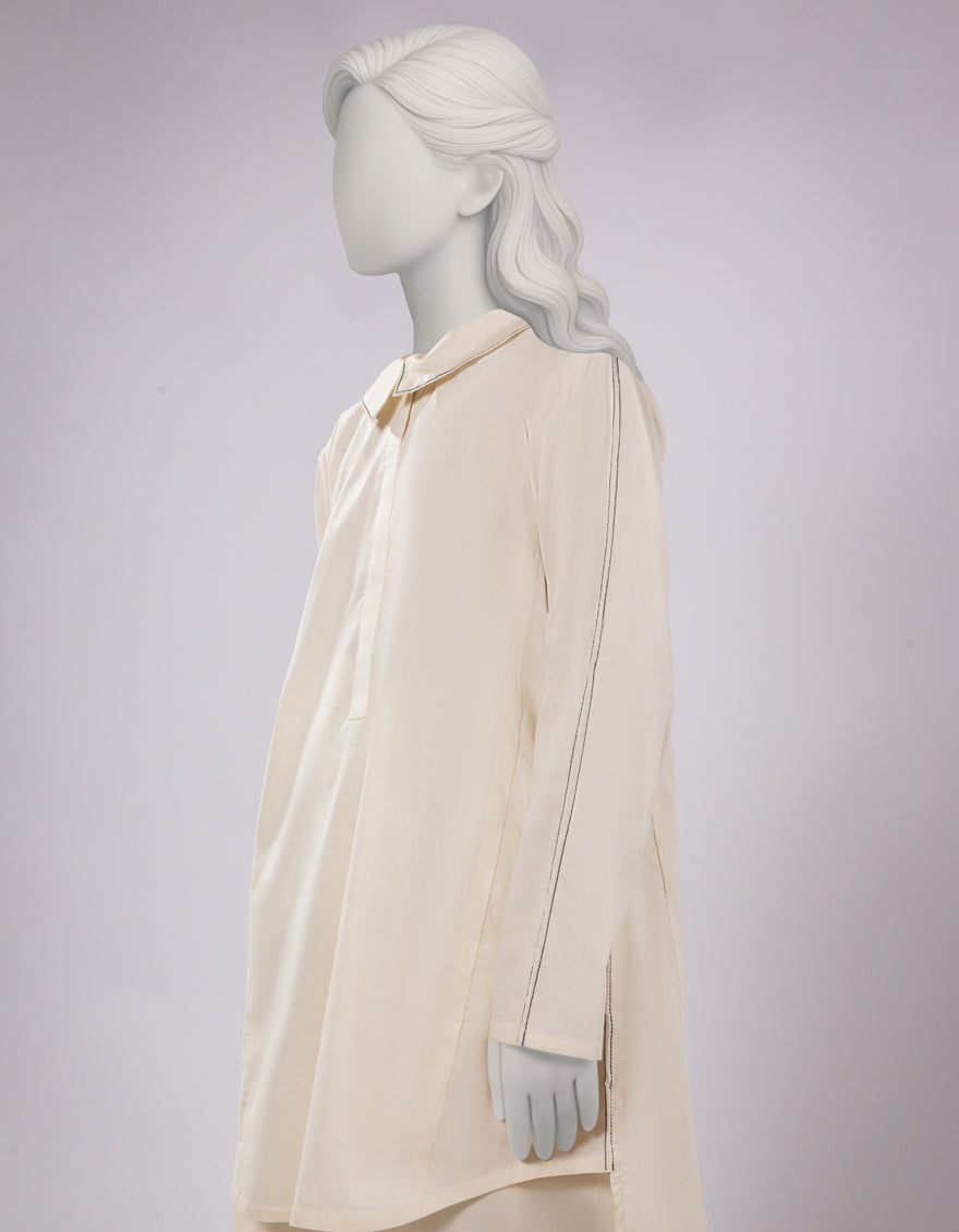 Lawn Cream Stitched Suit - J. Junaid Jamshed