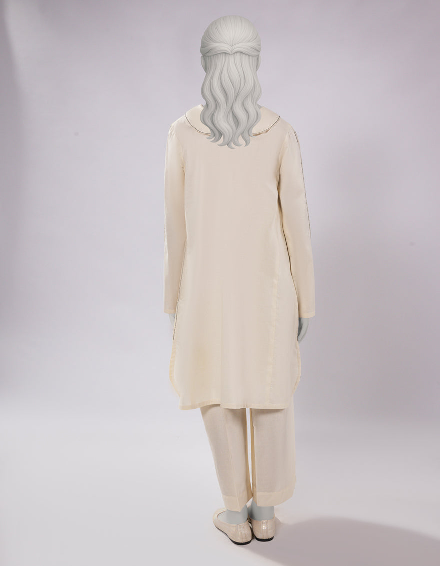 Lawn Cream Stitched Suit - J. Junaid Jamshed