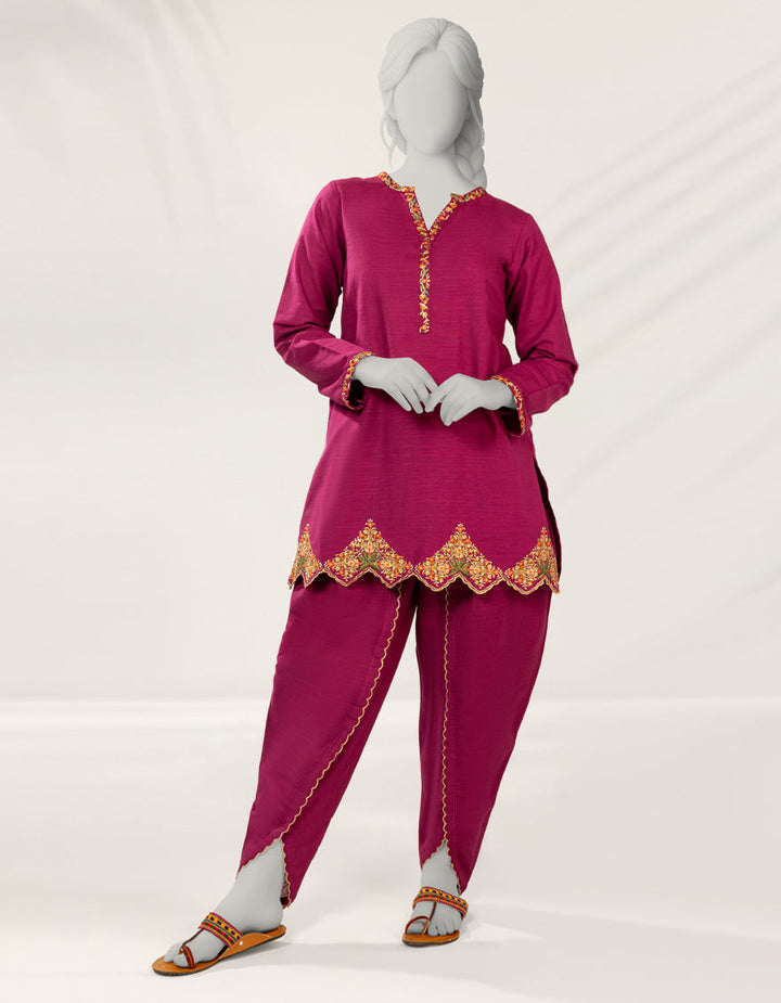 Khaddar Purple Stitched Suit - J. Junaid Jamshed