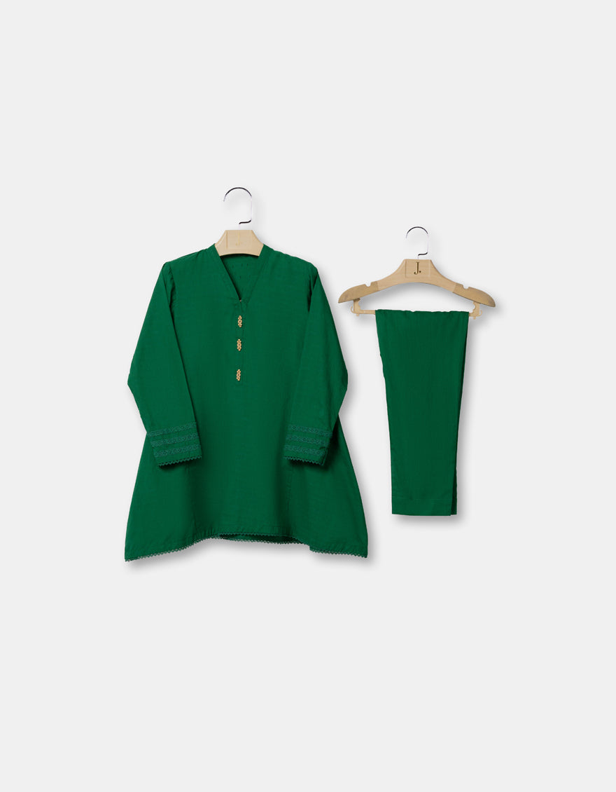 Textured Green Stitched Suit - J. Junaid Jamshed
