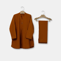 Textured Mustard Stitched Suit - J. Junaid Jamshed
