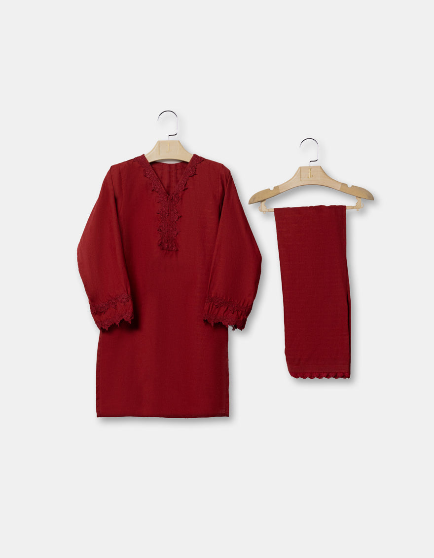 Textured Red Stitched Suit - J. Junaid Jamshed