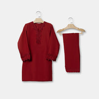 Textured Red Stitched Suit - J. Junaid Jamshed