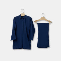 Textured Blue Stitched Suit - J. Junaid Jamshed