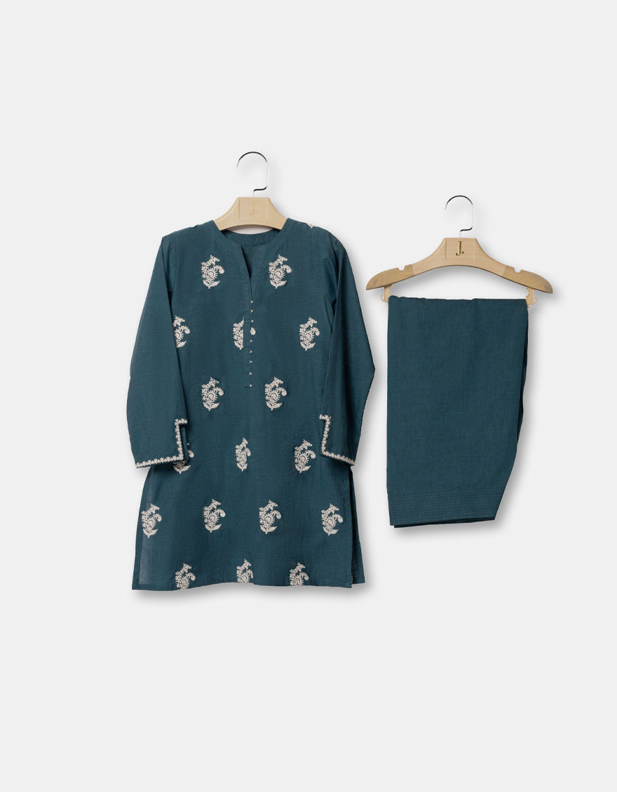 Chambray Teal Stitched Suit - J. Junaid Jamshed