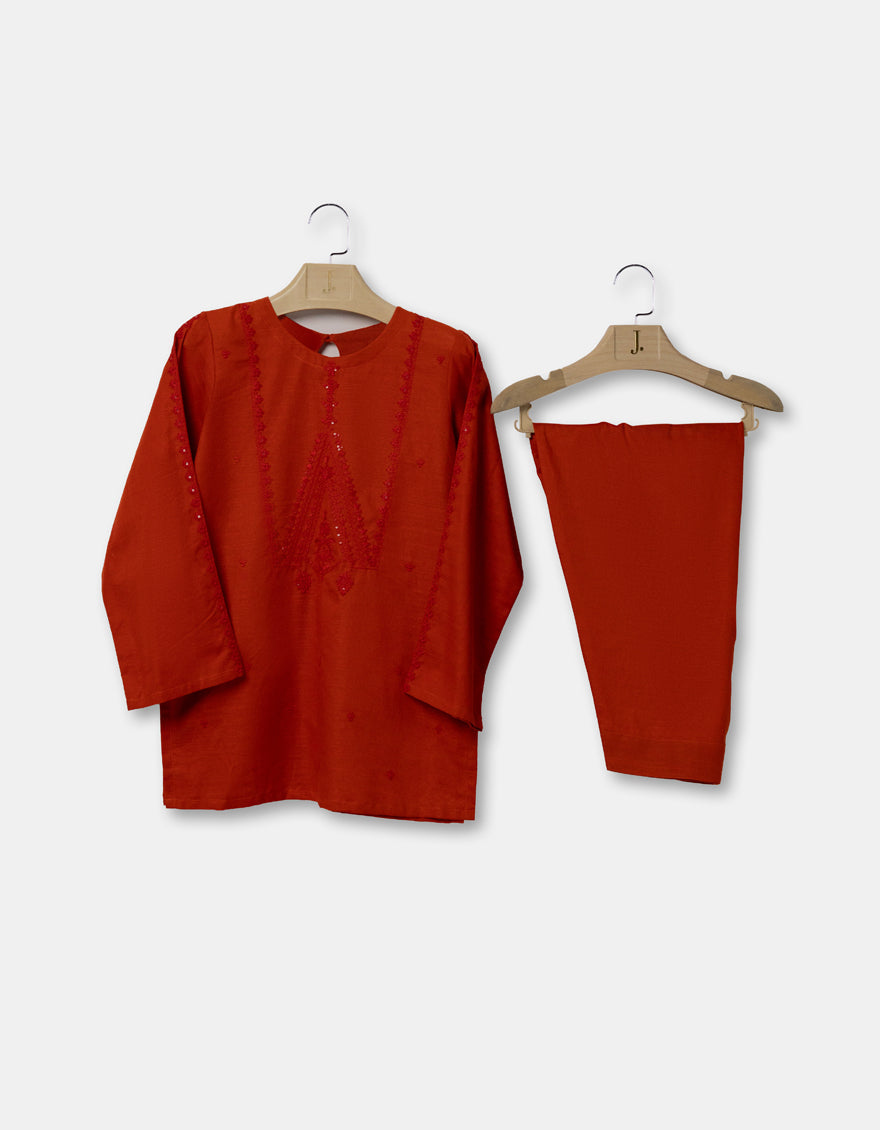 Khaddar Orange Stitched Suit - J. Junaid Jamshed