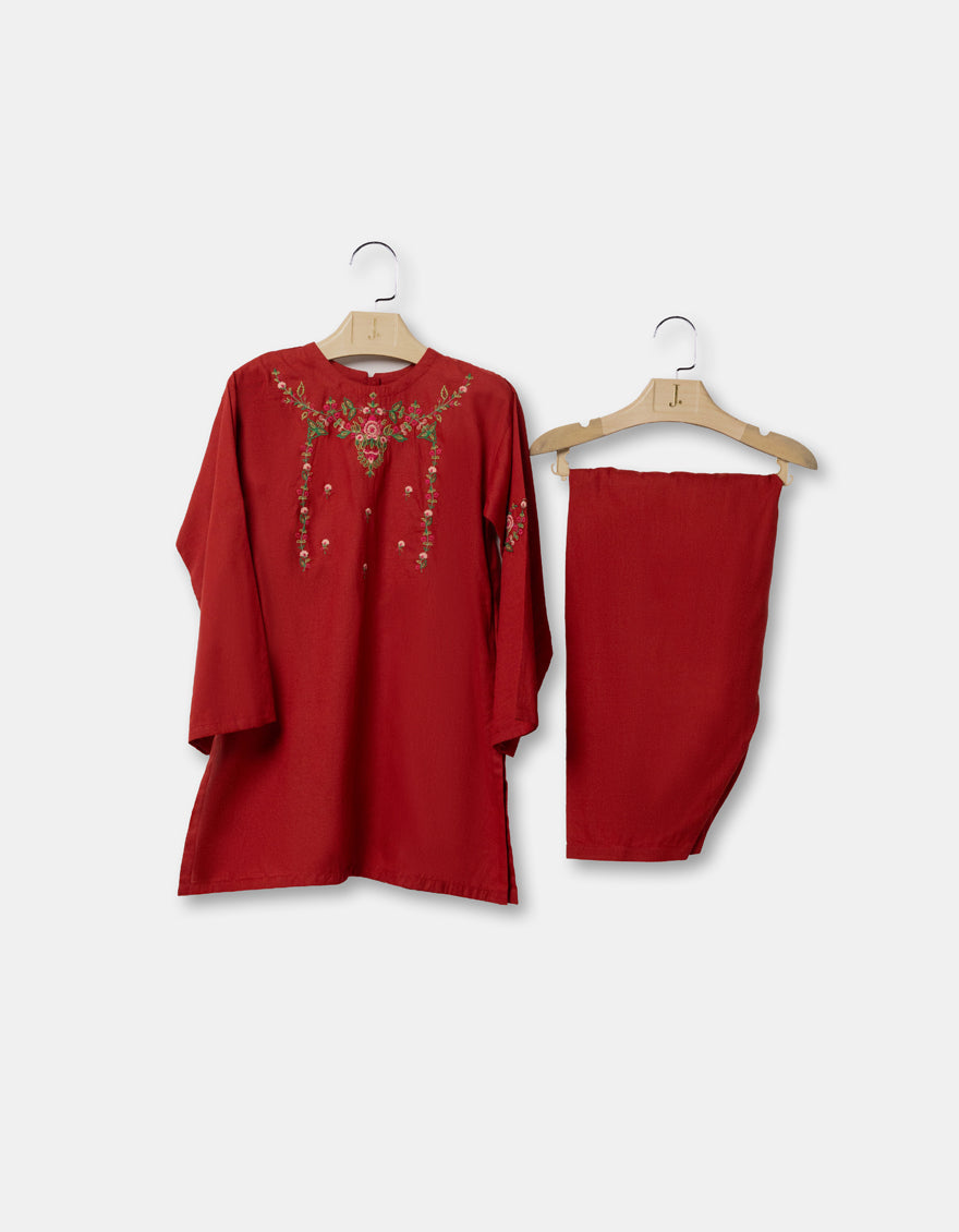 Cambric Red Stitched Suit - J. Junaid Jamshed