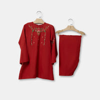 Cambric Red Stitched Suit - J. Junaid Jamshed