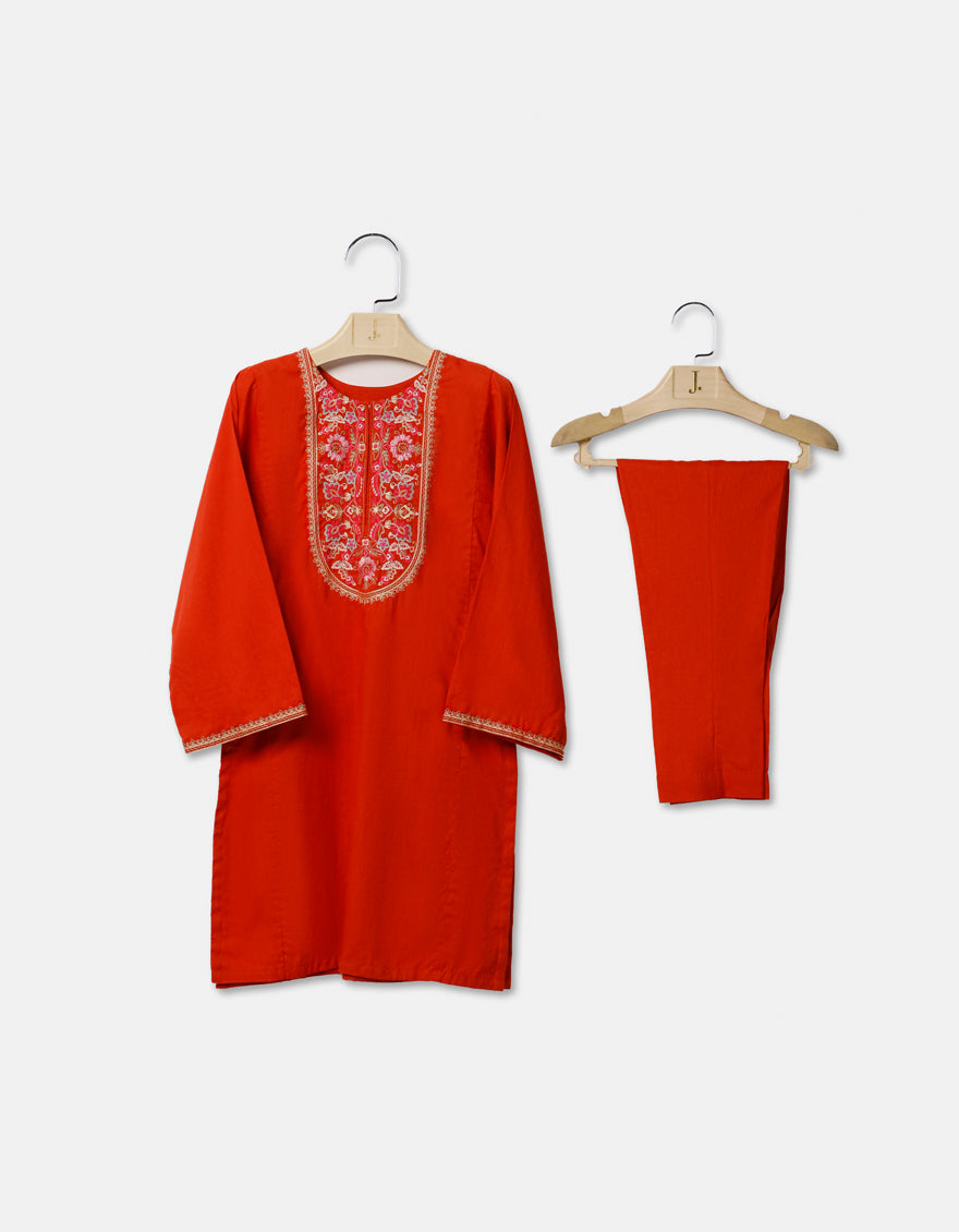 Cambric Orange Stitched Suit - J. Junaid Jamshed