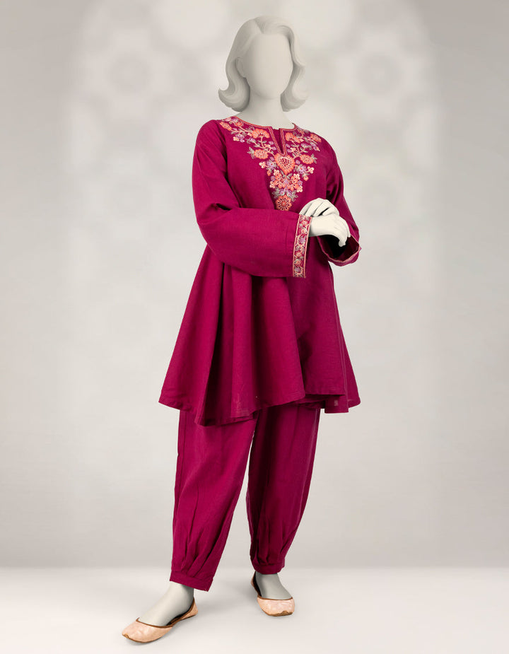 Cambric Pink Stitched Suit - J. Junaid Jamshed