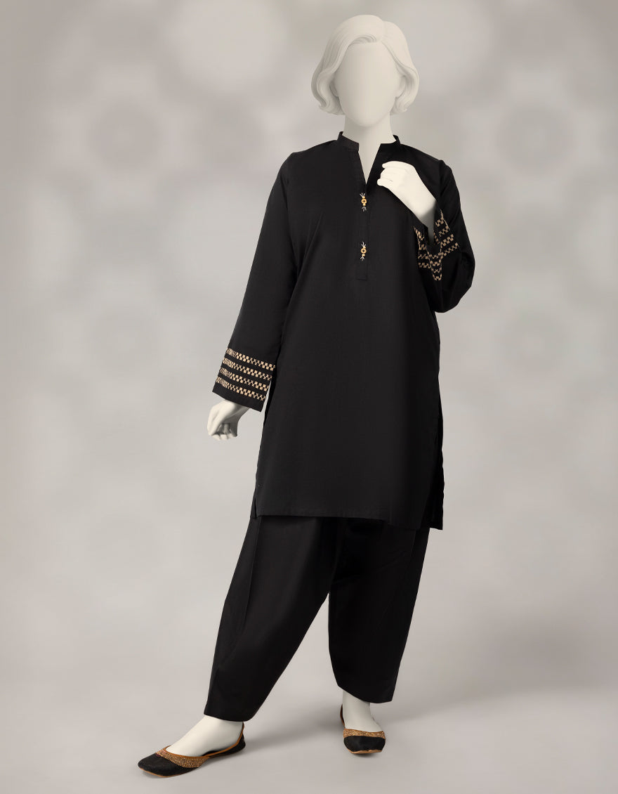 Cambric Black Stitched Suit - J. Junaid Jamshed