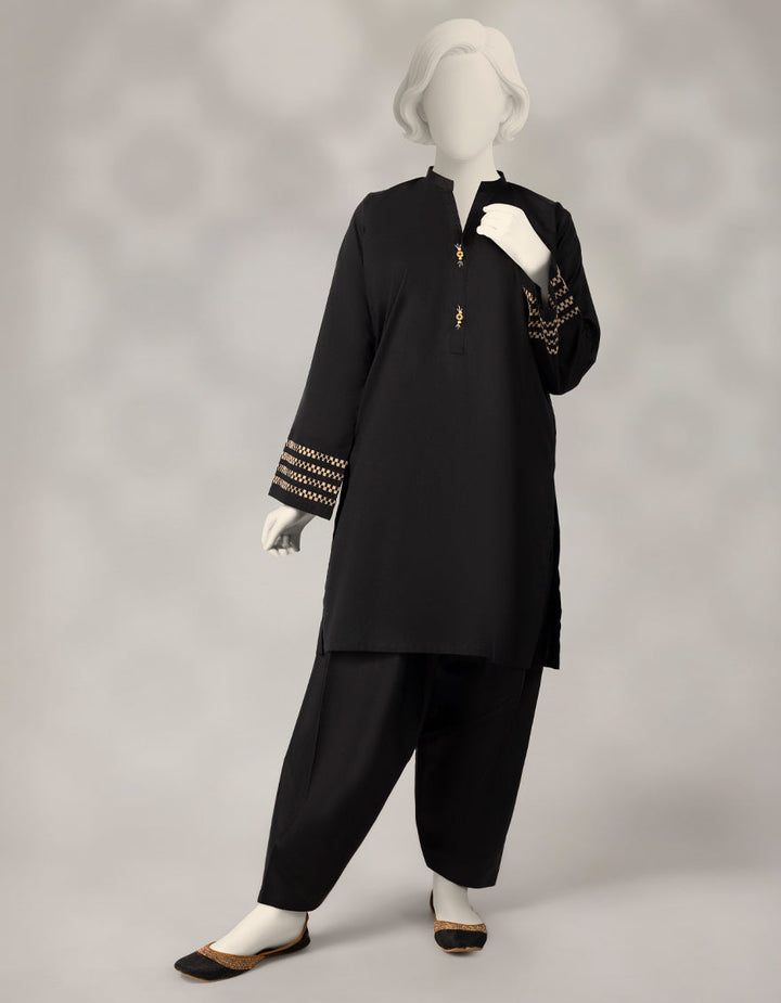 Cambric Black Stitched Suit - J. Junaid Jamshed