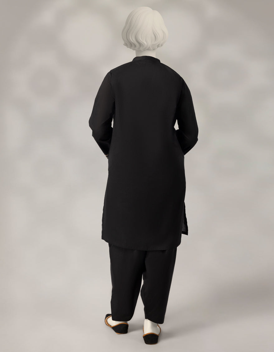 Cambric Black Stitched Suit - J. Junaid Jamshed