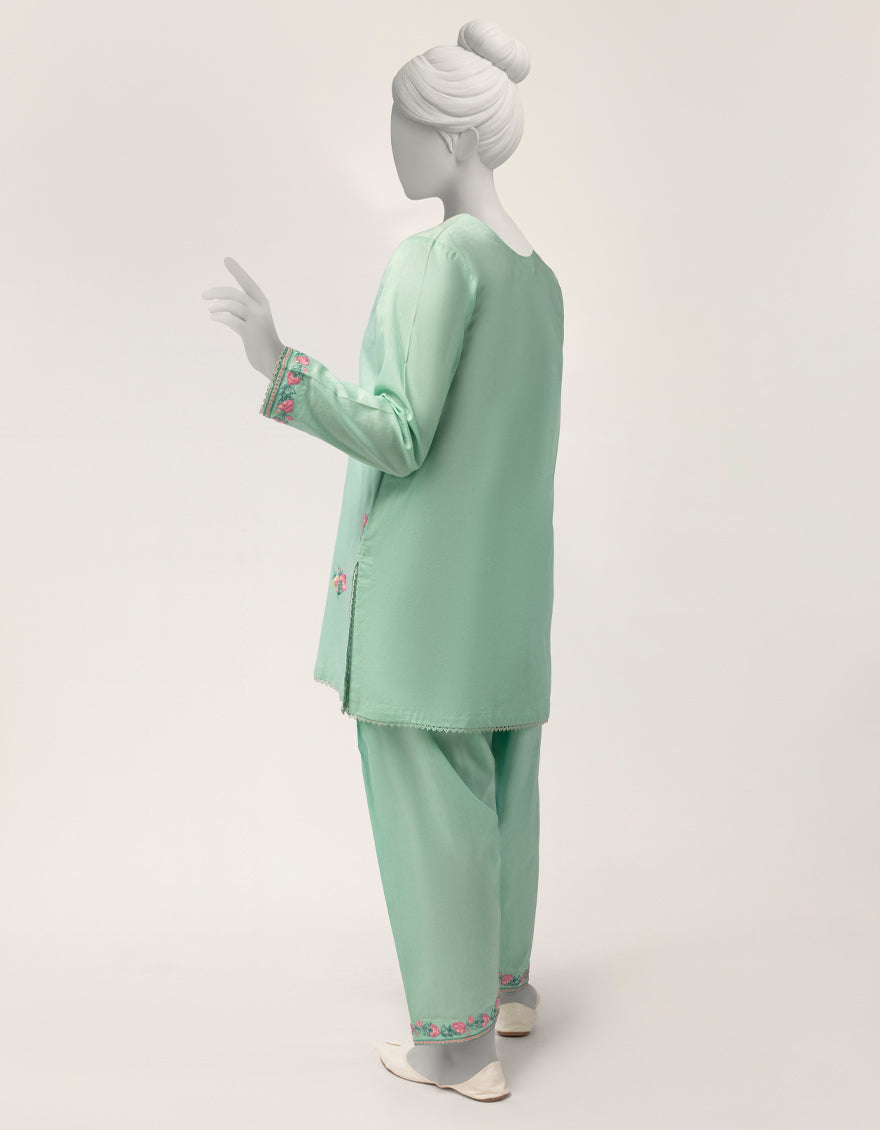 Lawn Green Stitched Suit - J. Junaid Jamshed