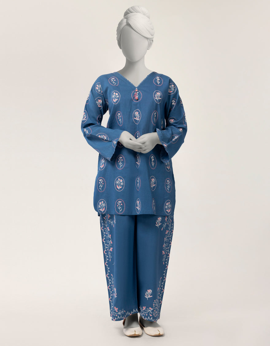 Lawn Blue Stitched Suit - J. Junaid Jamshed