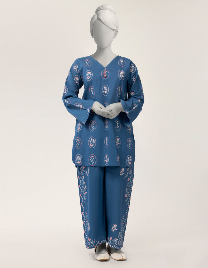 Lawn Blue Stitched Suit - J. Junaid Jamshed