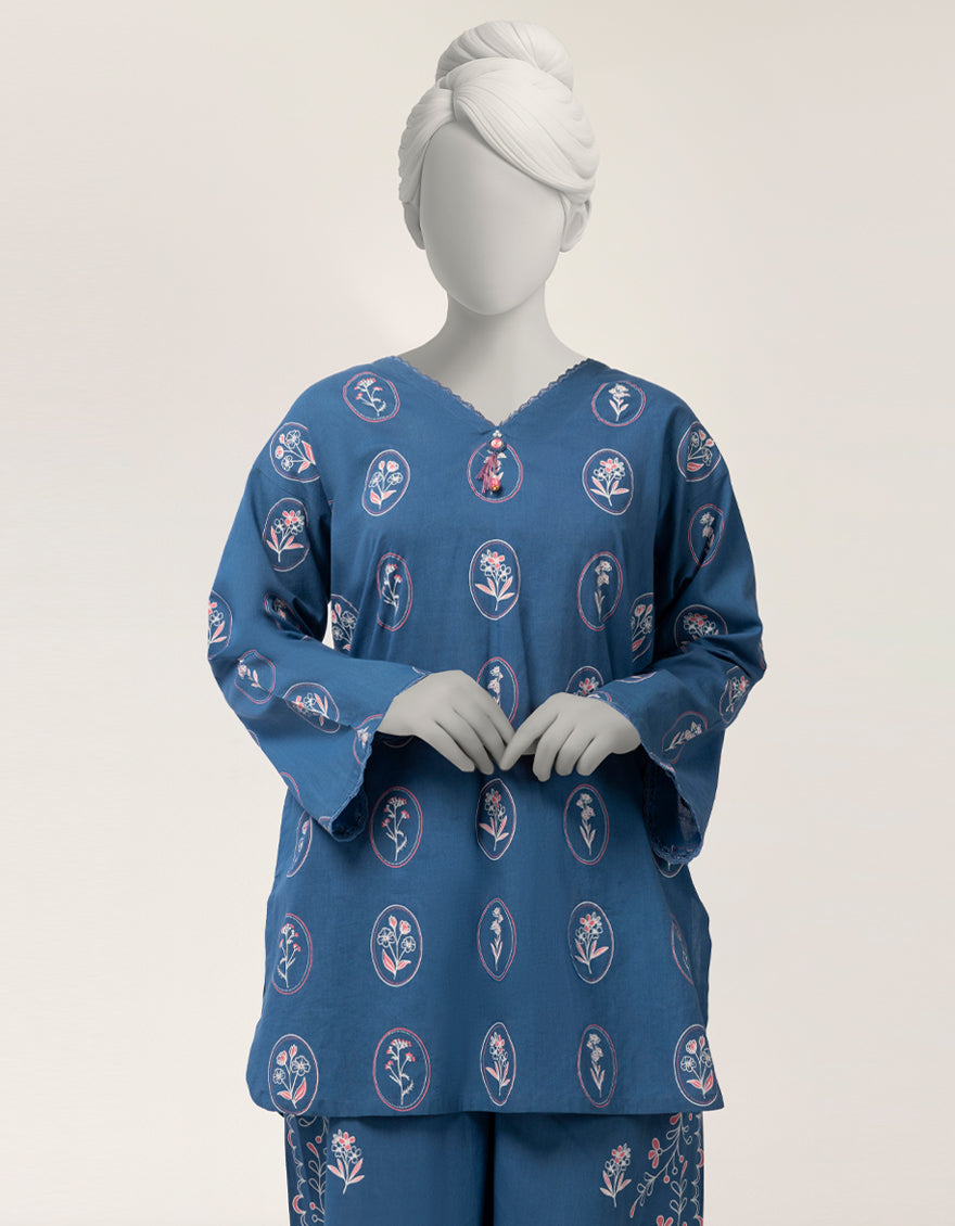 Lawn Blue Stitched Suit - J. Junaid Jamshed