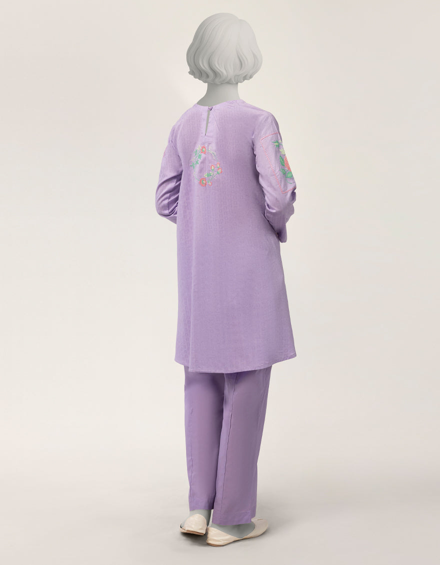 Dobby Lilac Stitched Suit - J. Junaid Jamshed