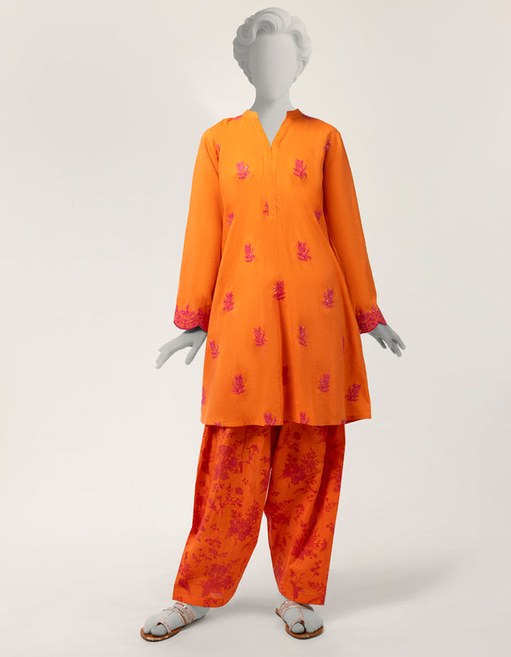 Lawn Orange Stitched Suit - J. Junaid Jamshed