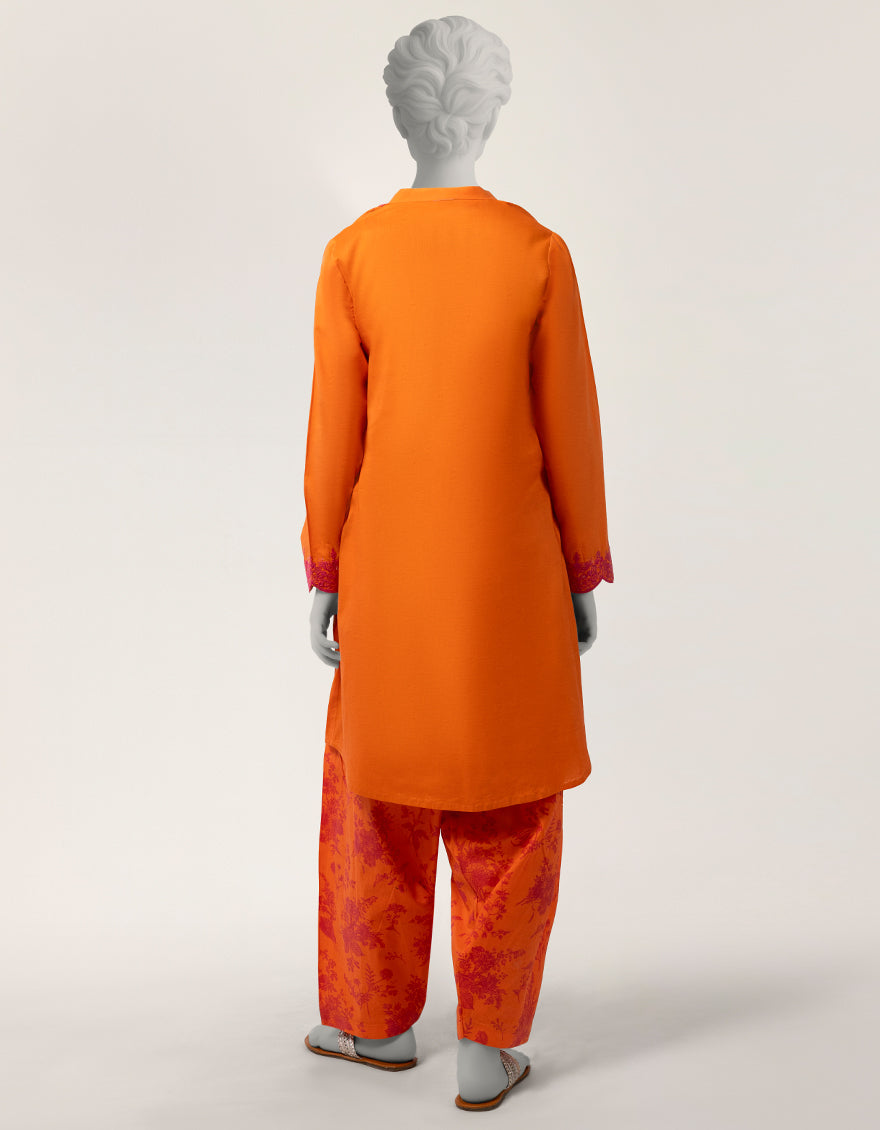 Lawn Orange Stitched Suit - J. Junaid Jamshed
