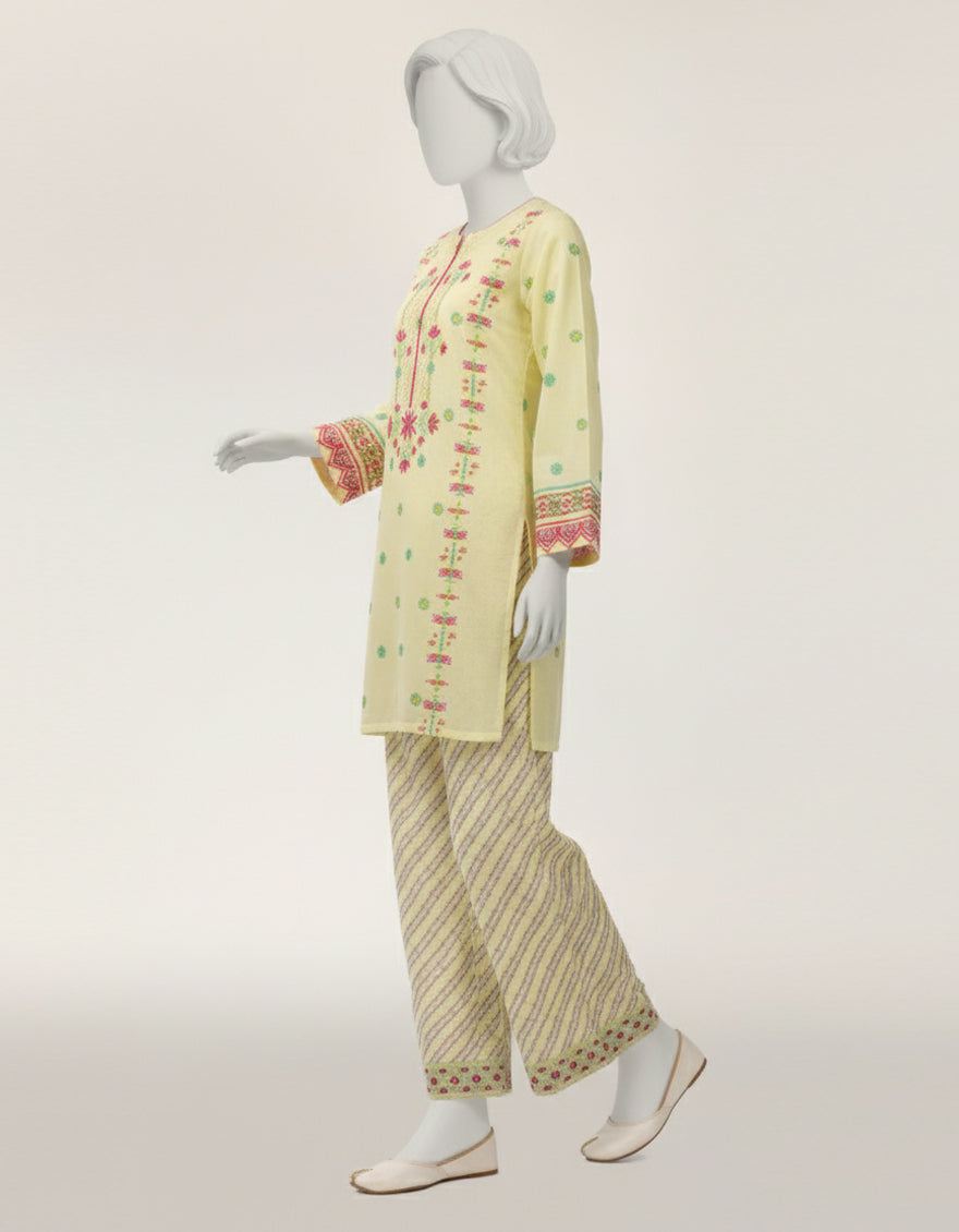 Lawn Yellow Stitched Suit - J. Junaid Jamshed