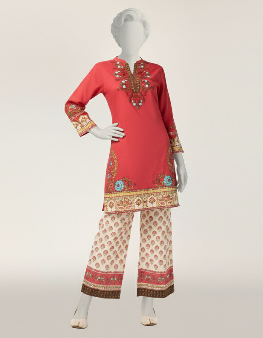 Lawn Red Stitched Suit - J. Junaid Jamshed
