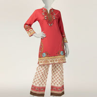 Lawn Red Stitched Suit - J. Junaid Jamshed