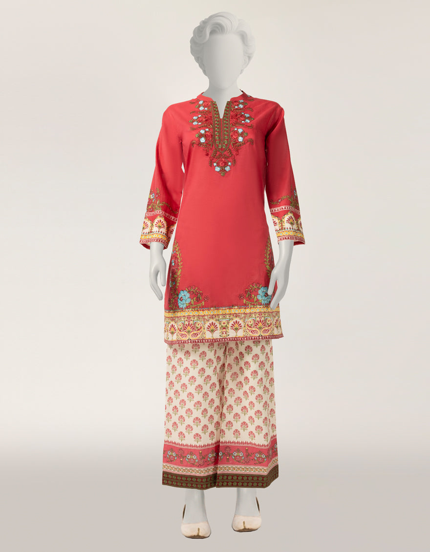 Lawn Red Stitched Suit - J. Junaid Jamshed