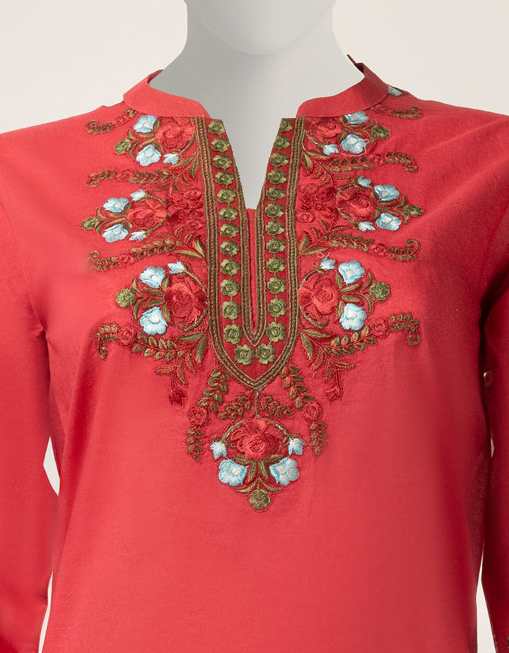 Lawn Red Stitched Suit - J. Junaid Jamshed