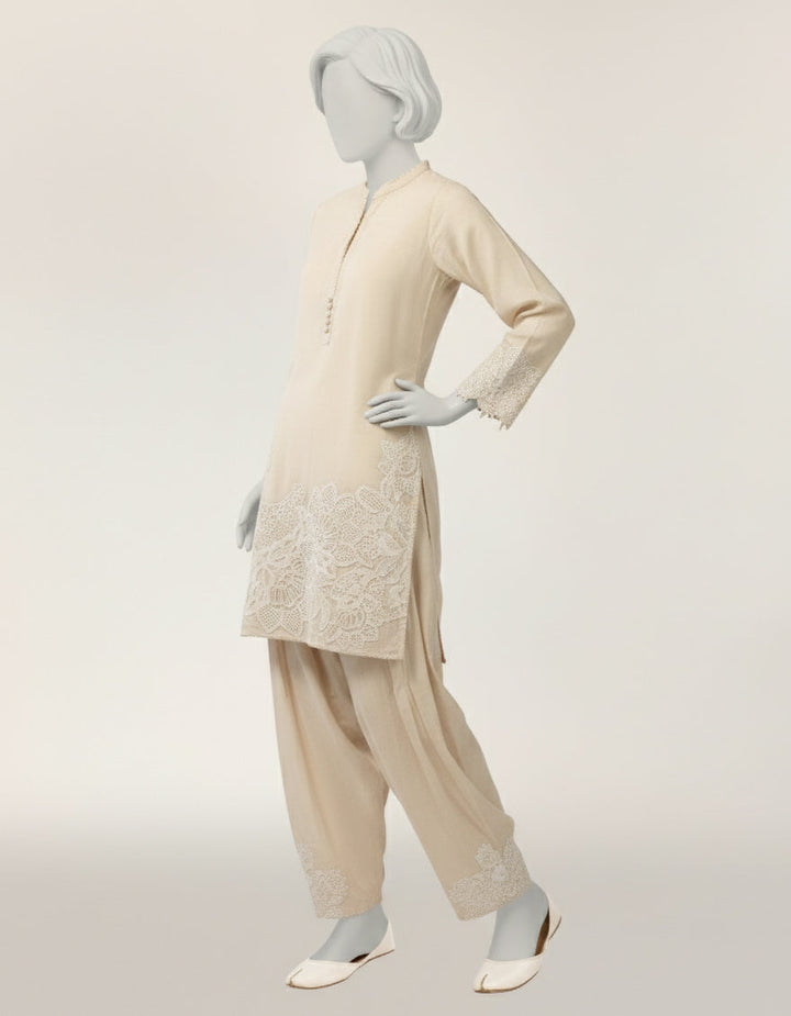 Lawn Beige Stitched Suit - J. Junaid Jamshed