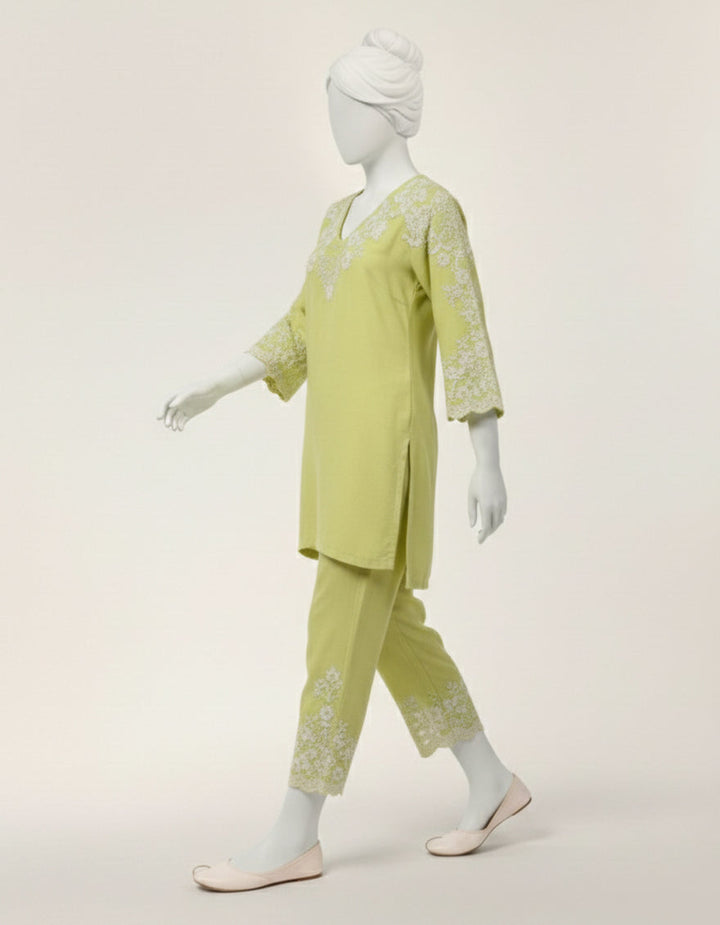 Lawn Green Stitched Suit - J. Junaid Jamshed