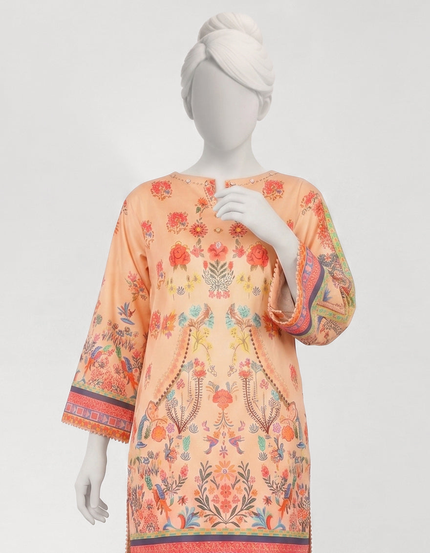 Lawn Peach Stitched Suit - J. Junaid Jamshed