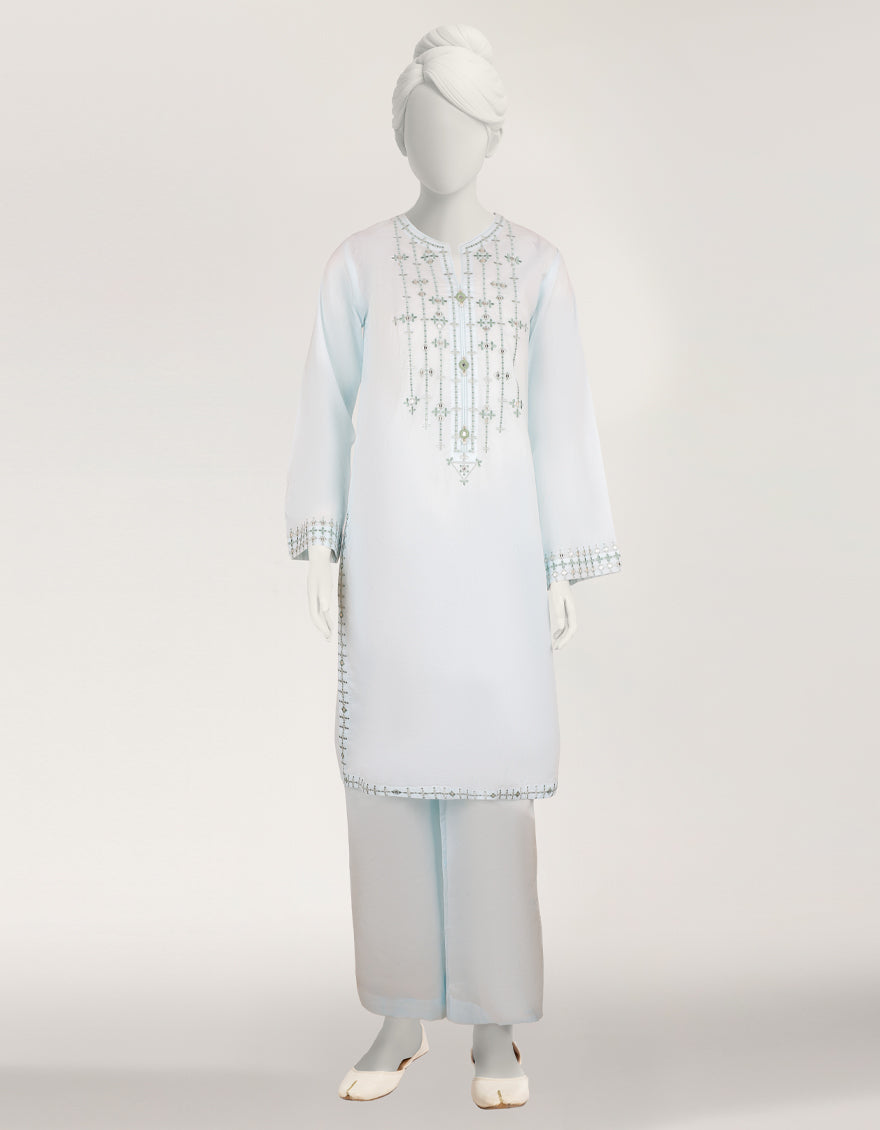 Lawn Blue Stitched Suit - J. Junaid Jamshed