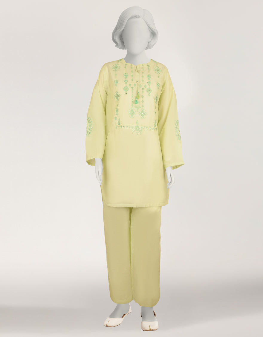 Lawn Green Stitched Suit - J. Junaid Jamshed