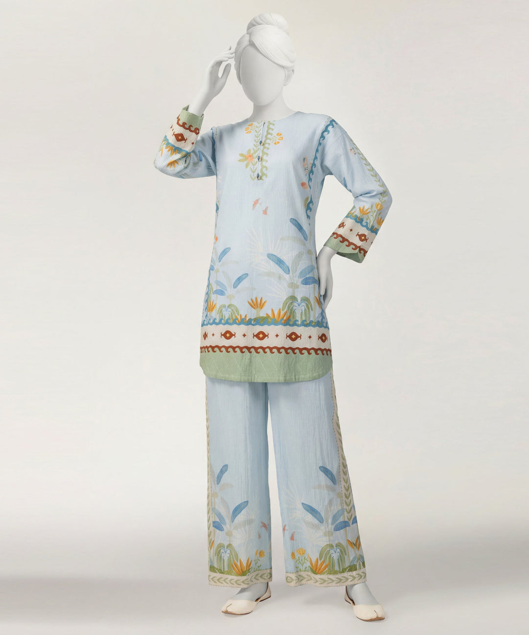 Seersucker Sky Blue Stitched Suit - J. Junaid Jamshed