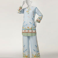 Seersucker Sky Blue Stitched Suit - J. Junaid Jamshed
