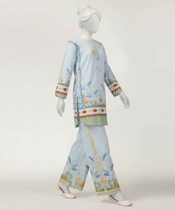 Seersucker Sky Blue Stitched Suit - J. Junaid Jamshed