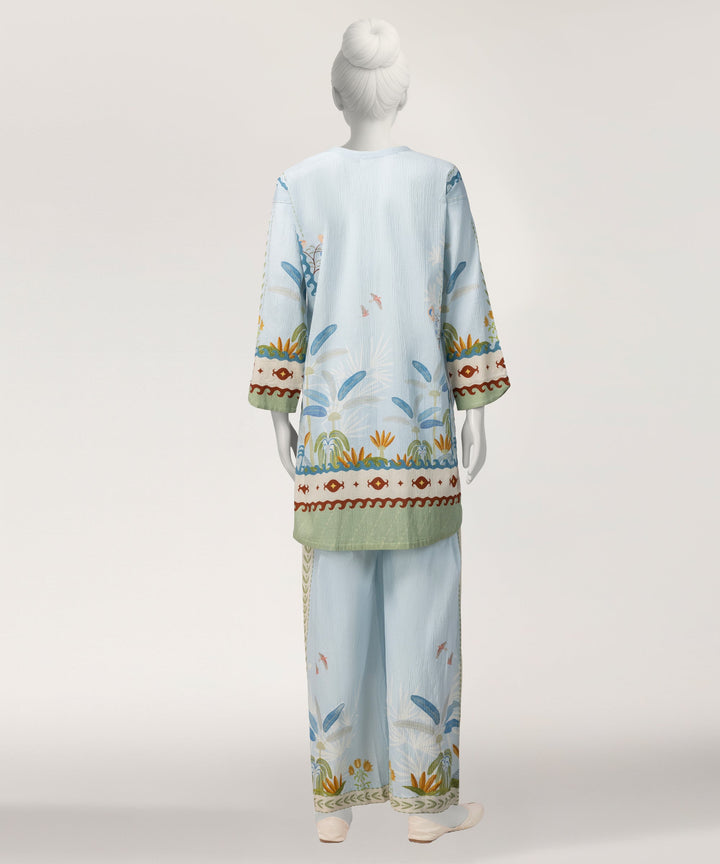 Seersucker Sky Blue Stitched Suit - J. Junaid Jamshed