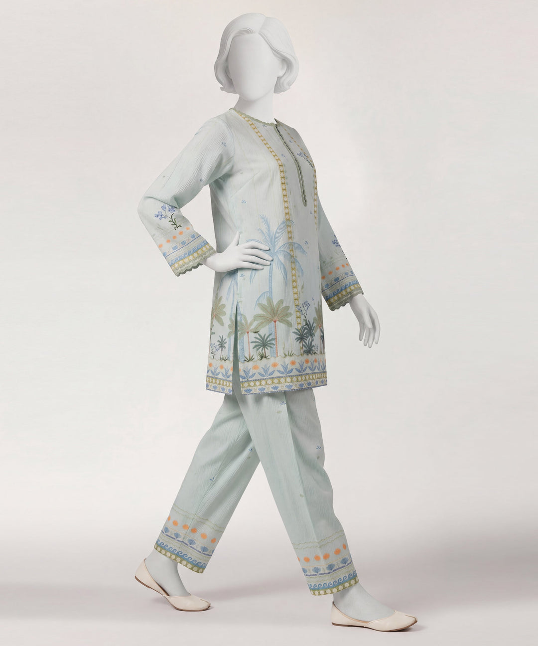 Seersucker Green Stitched Suit - J. Junaid Jamshed