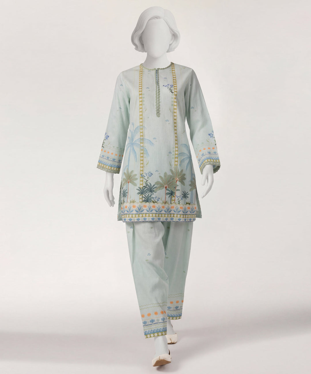 Seersucker Green Stitched Suit - J. Junaid Jamshed